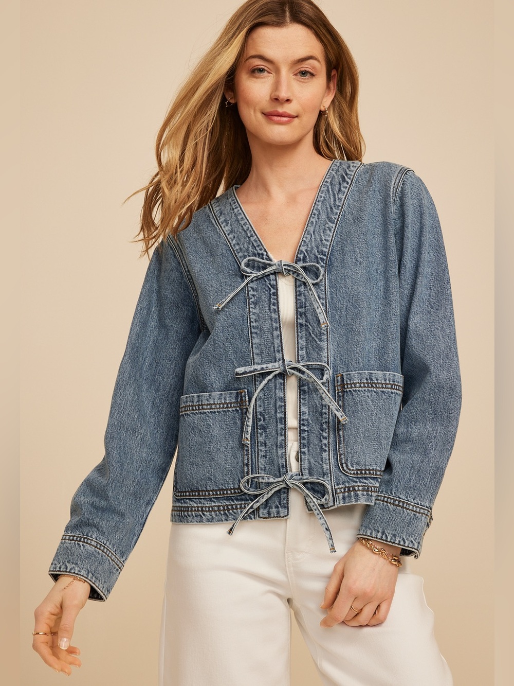 Triple Tie Front Denim Jacket